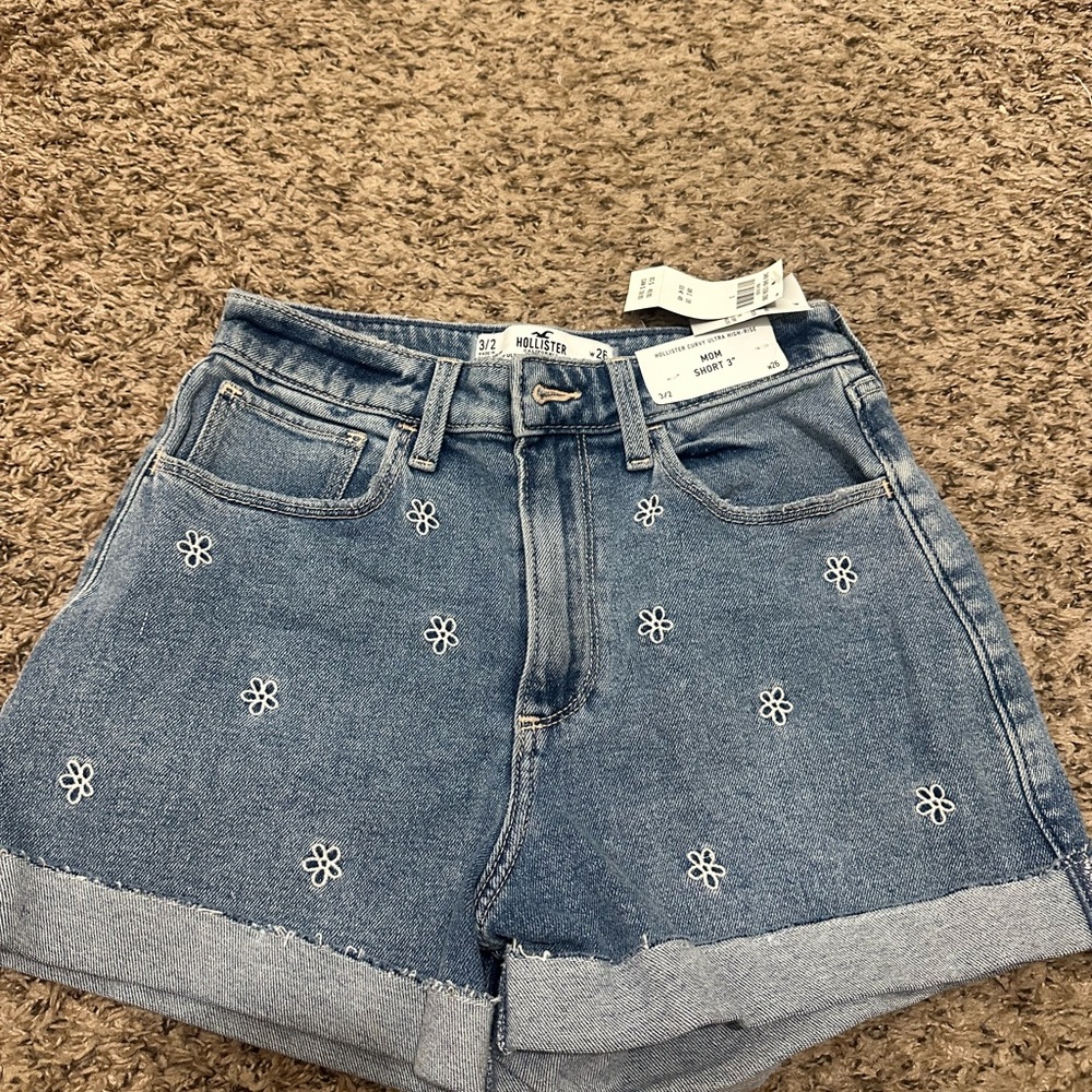 Hollister Women's Blue Embroidered Denim Shorts